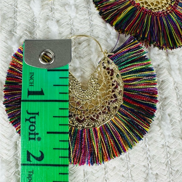 Multicolor Fringe Hoop Earrings - Picture 6 of 7